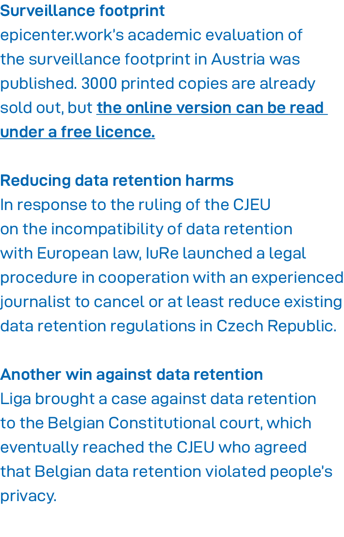 Surveillance footprint epicenter work s academic evaluation of the surveillance footprint in Austria was published  3   