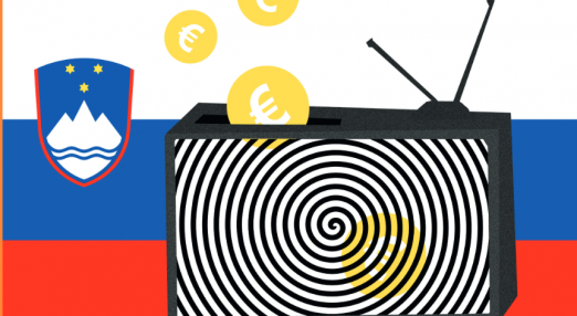 Illustration depicting a TV and coins with the Slovenian flag as backdrop