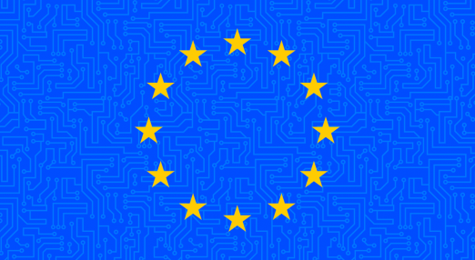 An image showing the EU flag with a patter that resembles a circuit board
