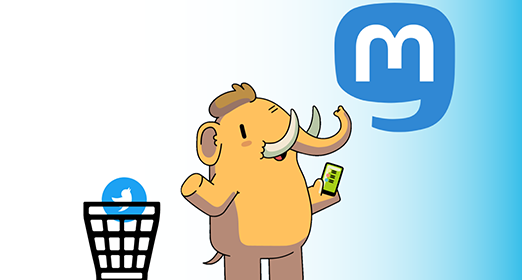 Elephant with Mastodon logo trashing twitter logo