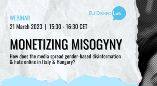 Monetizing misogyny, EU DisinfoLab event flier