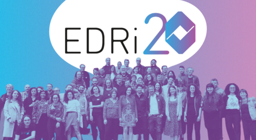 A group photo of the EDRi network, celebrating EDRi's 20th anniversary