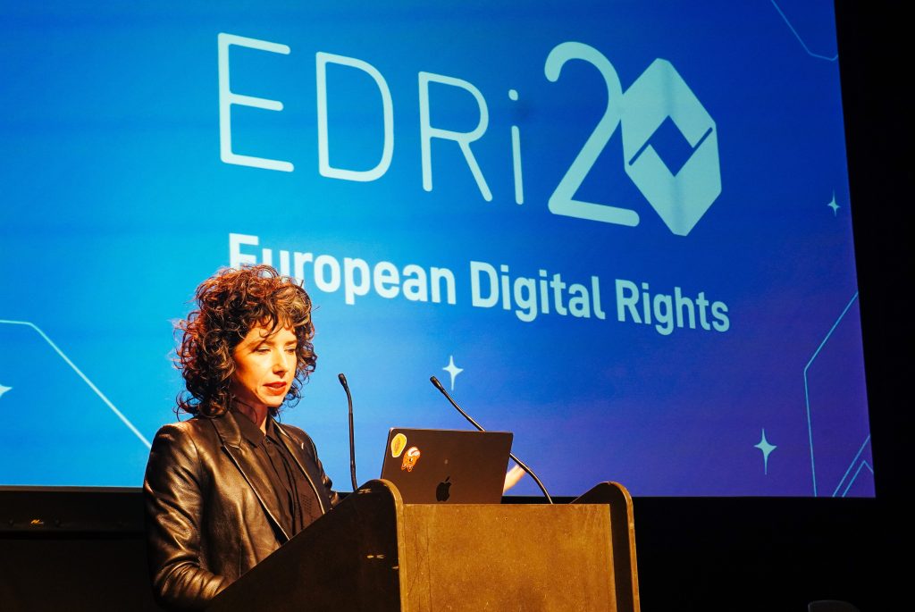 Meredith Whittaker, the President of the Signal Foundation during her speech at EDRi 20th anniversary