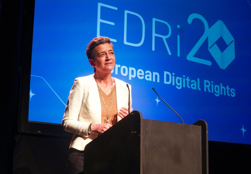 Margrethe Vestager, Executive Vice-President of the European Commission, during her speech at EDRi 20th anniversary