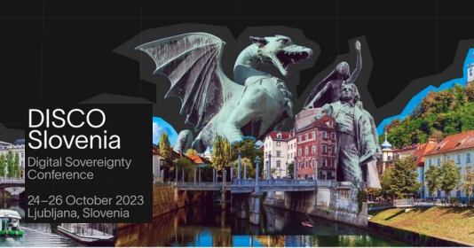 Illustration for Disco Slovenia Event. The city of Ljubljana, Slovenia, in the background.